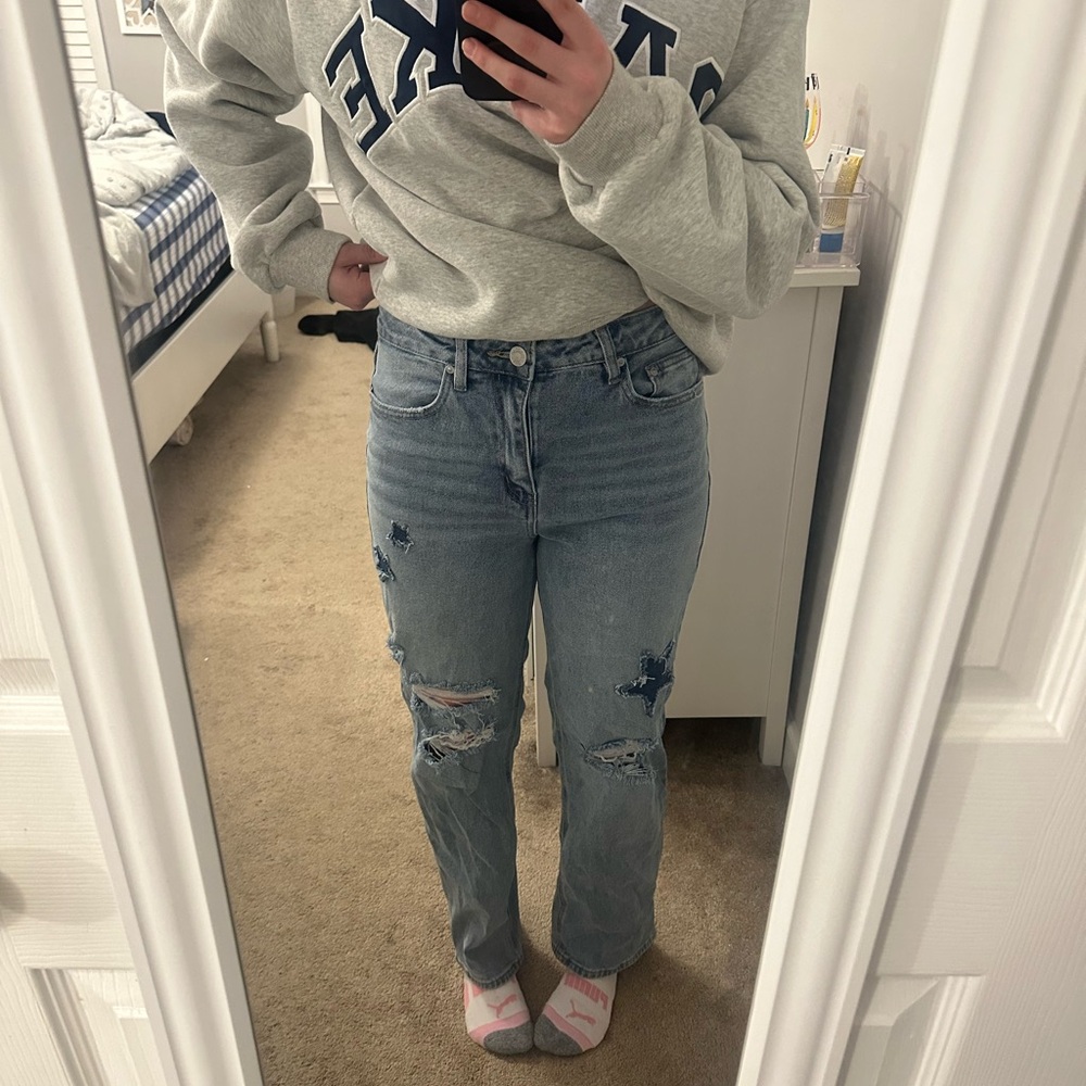 Madden Girl Light Blue Distressed Straight-Leg Jeans